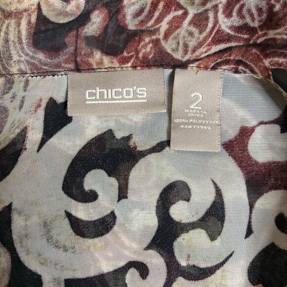 Chico's Top Size 2 (Large) Button Up Chiffon Semi-Sheer Artsy Aztec Paisley - Picture 4 of 6